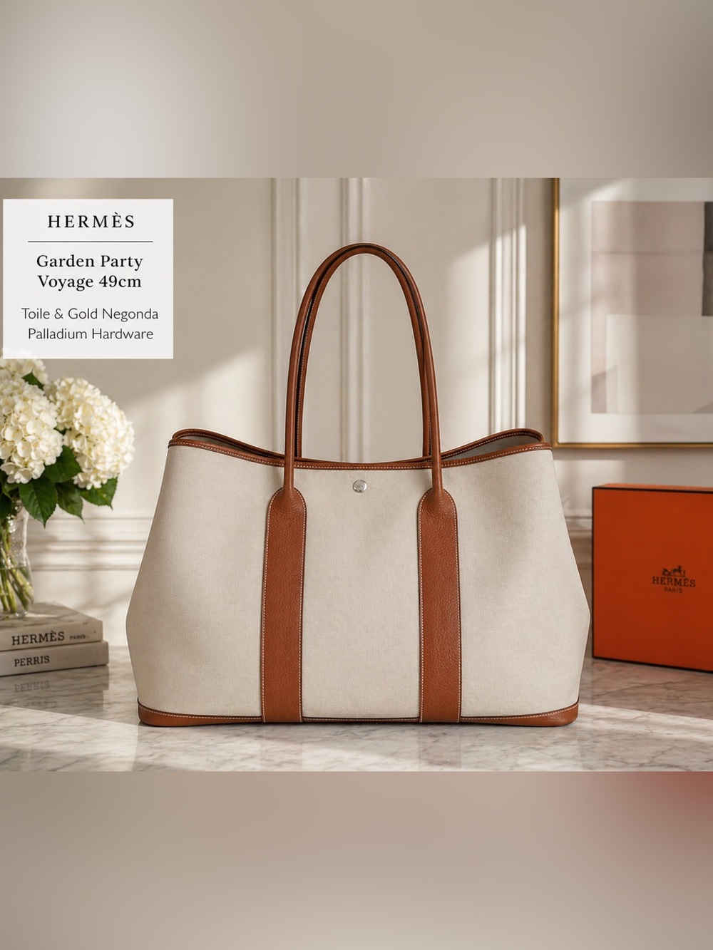 Hermes Garden Party Voyage 49 - Toile & Gold Negonda Palladium Hardware